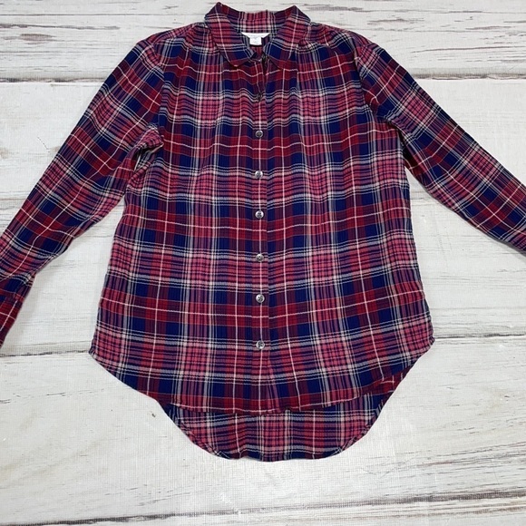 Caslon Top Button Shirt Plaid Red Blue XSP - Picture 1 of 12